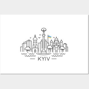 The capital of Ukraine Kyiv with Ukrainian flag Posters and Art